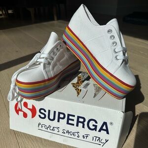 Superga Women's White Rainbow Platform Sneakers